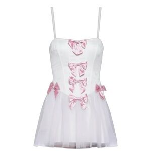 NWT SUGAR THRILLZ ANOTHER DANCE CORSET MINI DRESS White Pink Bow Small S